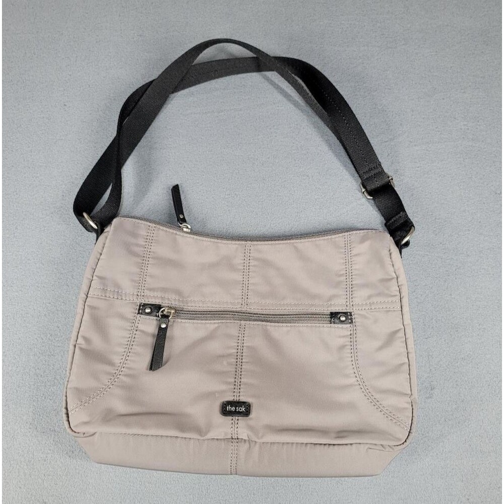 The Sak Esperato Hobo Nylon Crossbody Bag Purse Gray Adjustable Strap